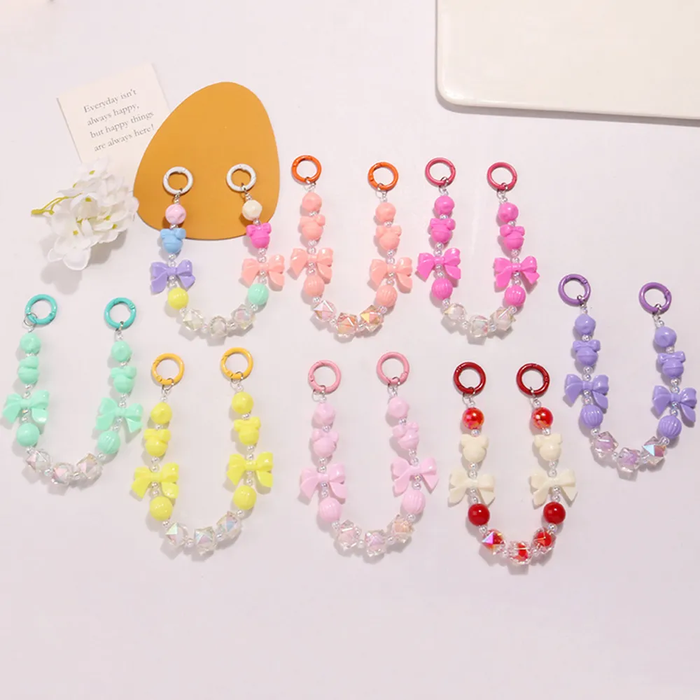 Colorful Bowknot Bead Phone Strap Charm Chain Knot Cellphone Lanyard Keychain Girl Bag Camera Pendant For Case_voghion.com