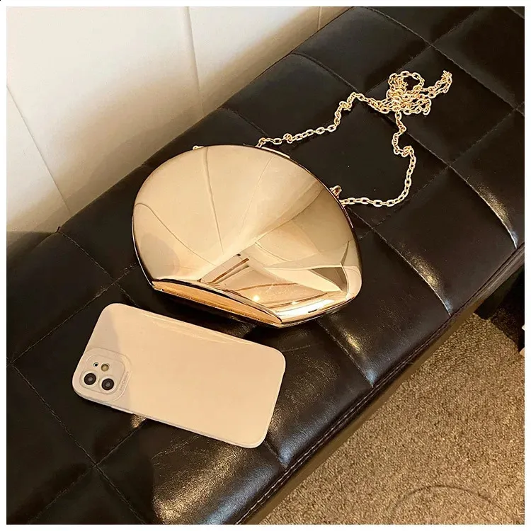 Akryl skallformet clutch gull sier kvinner kveldsfestveske søt skinnende metall skulder crossbody vesker liten veske_voghion.com