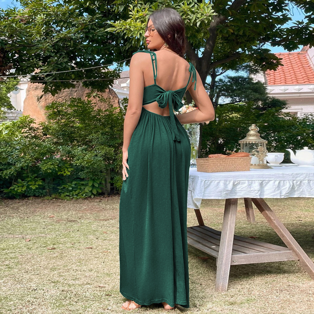 Women's Beach Dress Resort Style Open Back A-line Long Summer Dress_voghion.com