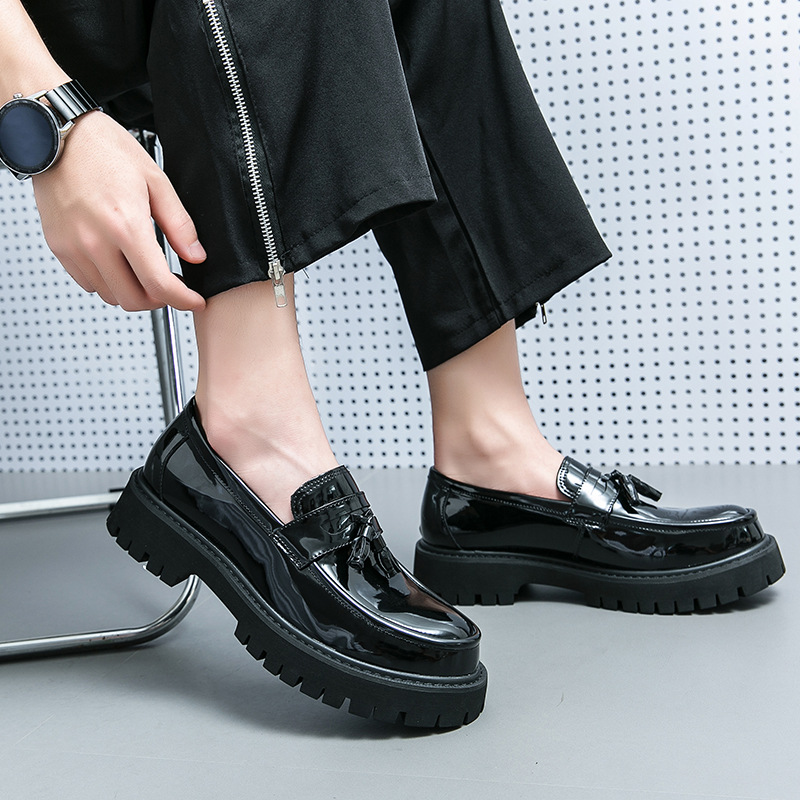 Suitable For All Seasons Four Seasons New Low-top Thick-soled Height-increasing Leather Korean Style Color-blocking Tassel Casual Fashion Youth_voghion.com