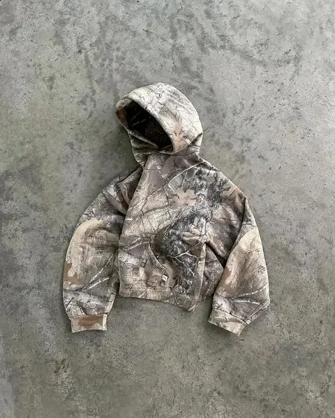 High Street Hip Hop túlméretezett terepszínű kapucnis pulóverek Y2K Retro kapucnis férfi nyomtatott álcázó mintás pulóverek_voghion.com