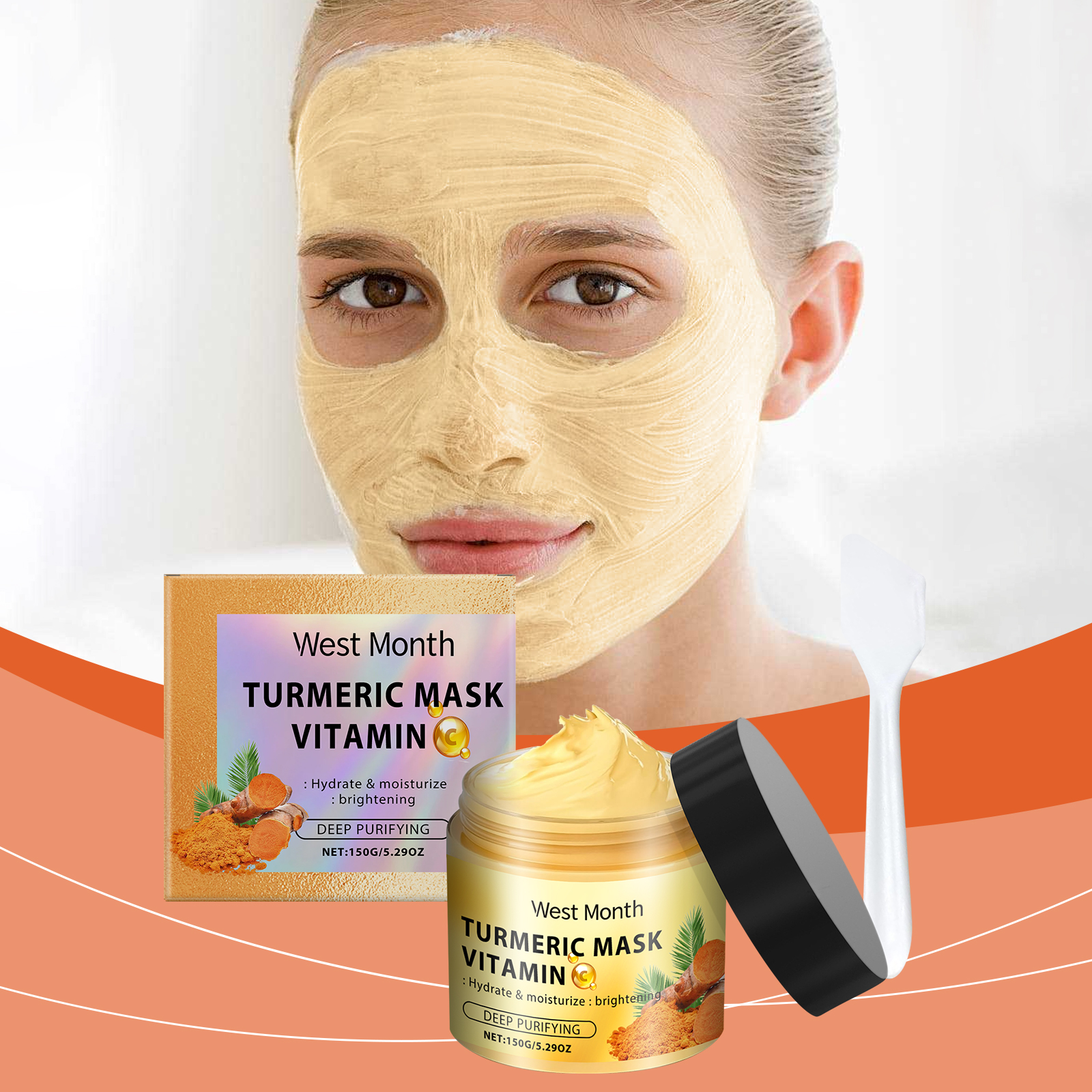 West&Month Vitamin C Turmeric Mud Mask Facial Cleansing, Hydrating, Moisturizing And Firming Skin Smear Vitamin C Mud Mask_voghion.com