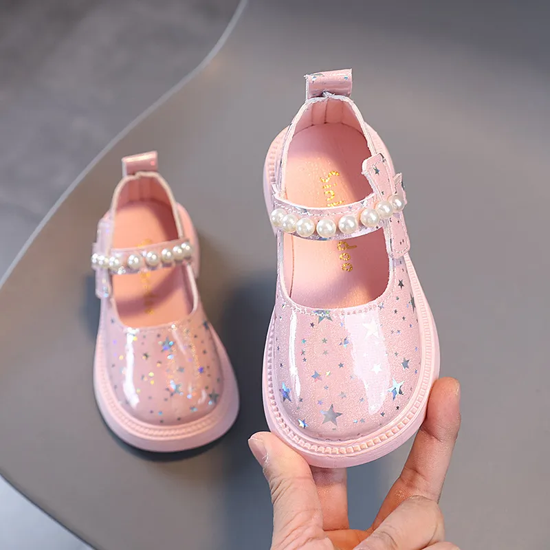 Jenter Vår Småbarn Barn Mote Prinsesse Festsko Barn Uformelt Lakkert Skinn Perler Stjernesko Myke Såler Størrelser_voghion.com