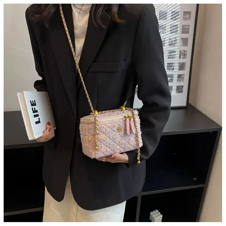 ELLOVADO Mini Dia Pattern Chain Shoulder Square Bag per donna Borse a tracolla alla moda Sac A Main Femme Viola 240725_voghion.com