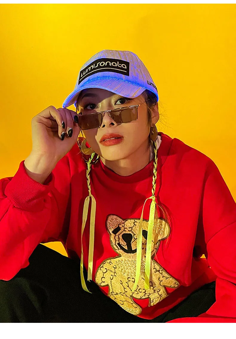 Ensembles d'écharpes Casquettes de baseball lumineuses à LED Casquette de baseball Chapeau lumineux Unisexe DJ Light Up Carnaval Fibre optique Hip Hop Chapeaux Femmes_voghion.com