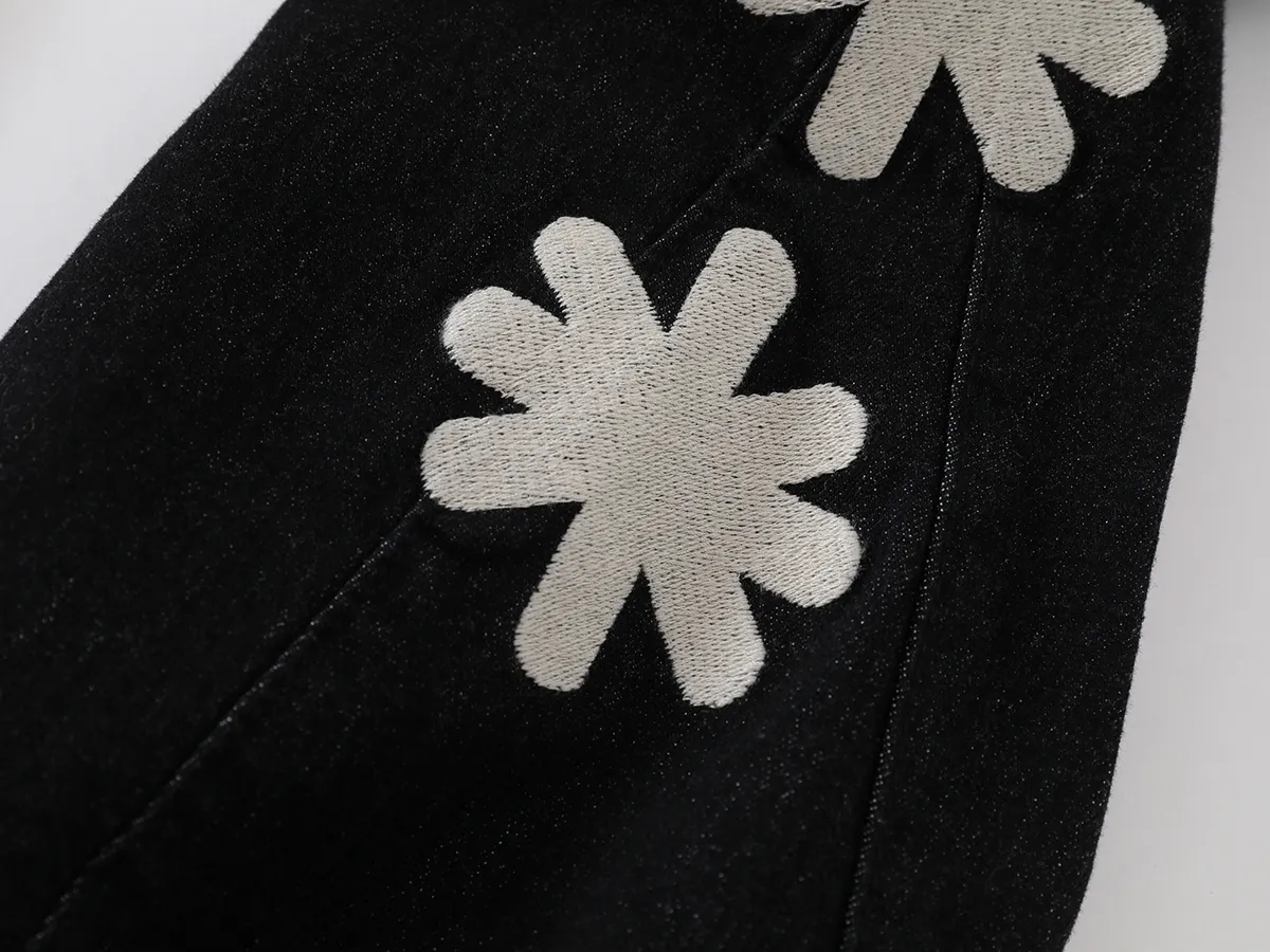 Men's Streetwear Inner Side Floral Embroidery Black Blue LOSTSHDWS Jeans For Men Straight Loose Pockets Denim Pants_mkmklike.com