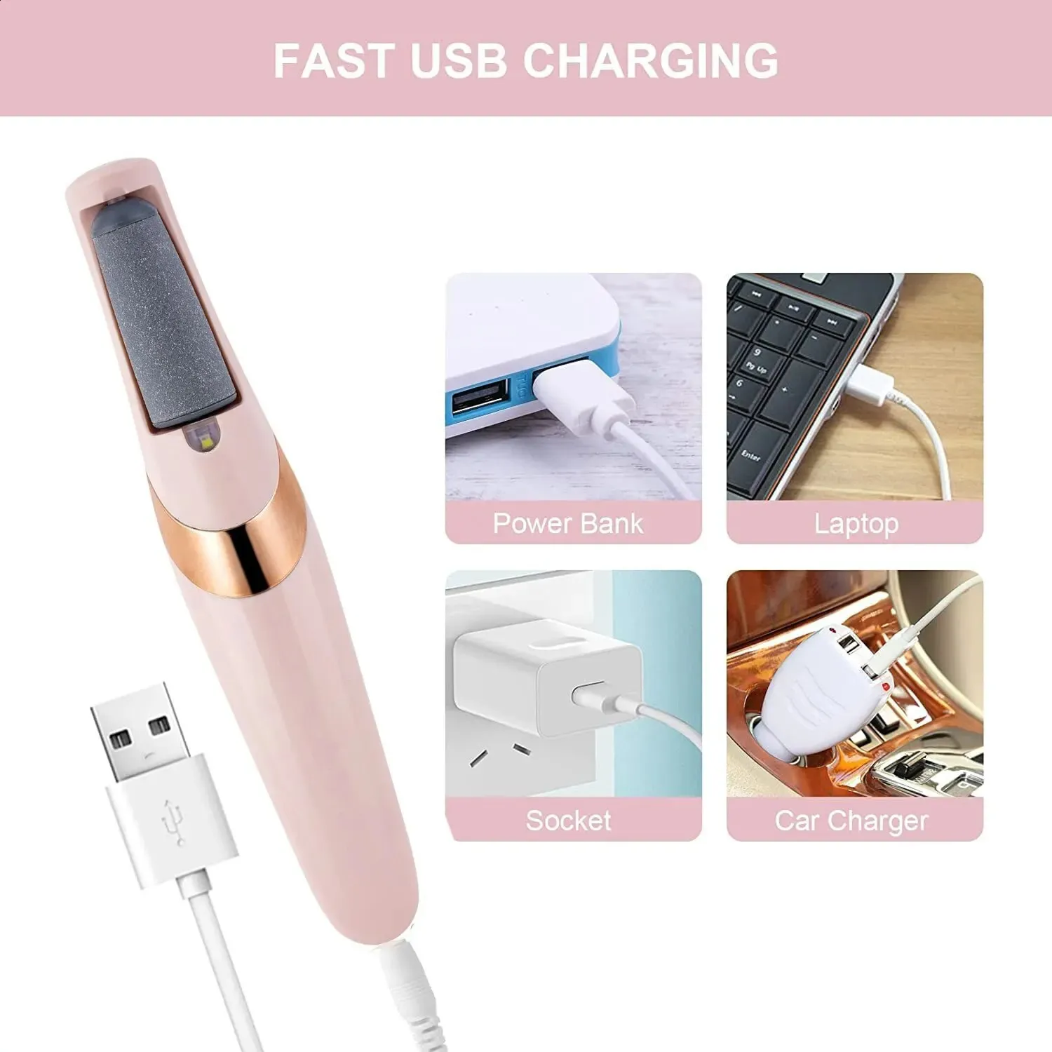 Pink Electric Foot Grinder - Hard Skin Removal, Rechargeable_voghion.com