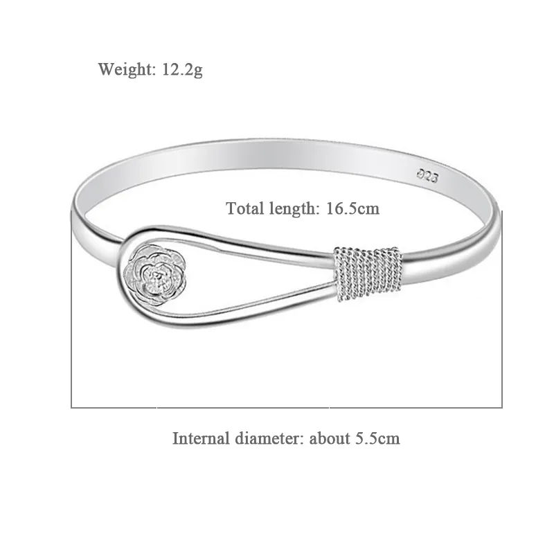 Bracciale rigido a fiore placcato platino per donna elegante_voghion.com