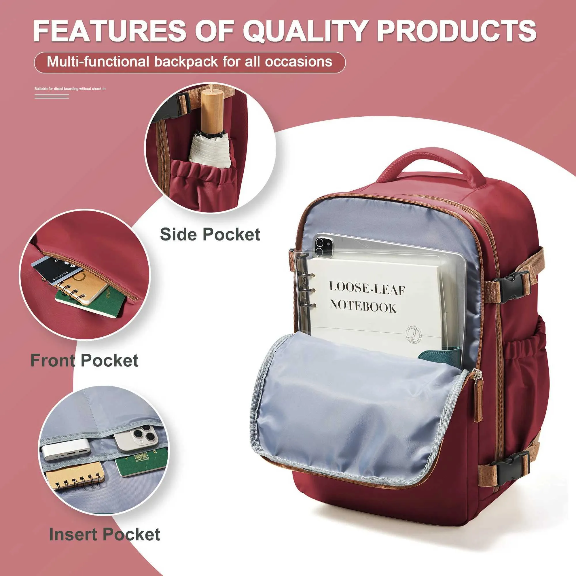 Reistas 40x30x20 Wizzair Handbagage Vliegtuig Mannen Vrouwen 15,6 inch Laptop Rugzak Waterdicht Casual_voghion.com