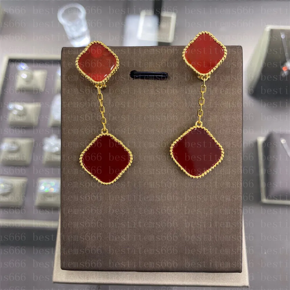 Due orecchini a bottone con ciondolo a forma di quadrifoglio, in madreperla, argento e agata placcata oro, per donne e ragazze_voghion.com