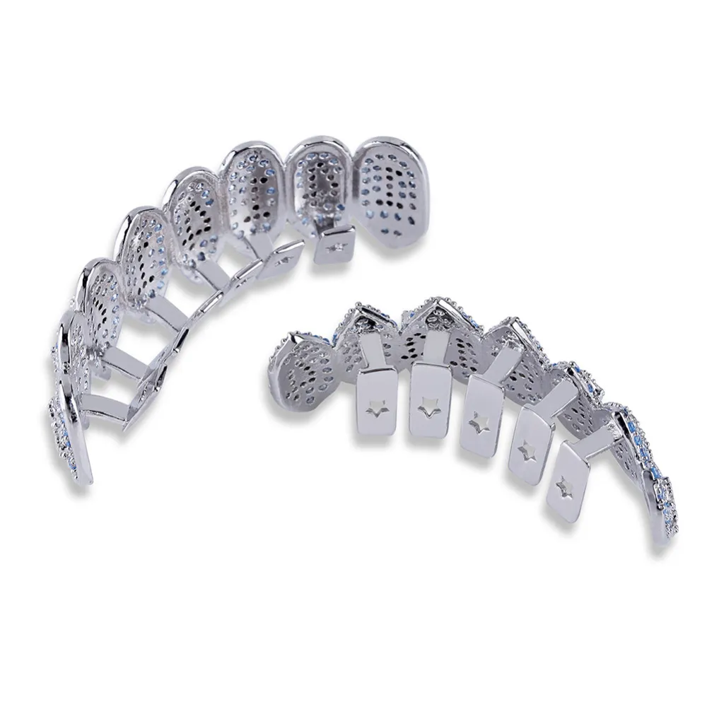Sier Color Iced Out 1414 Gold Grillz Crystal Accessoires Top Bottom Grills Tanden Lichaamssieraden Hip Hop Bling Cubic Zircon7281835_voghion.com