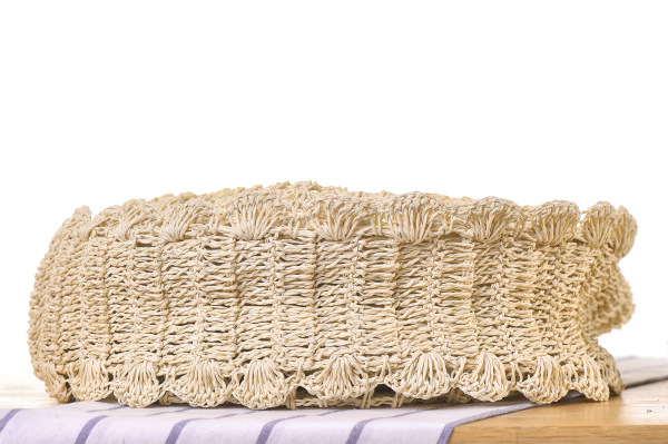 Semplice borsa di paglia a spalla singola rotonda cava, borsa da spiaggia con fiori intrecciati a mano, borsa da spiaggia_voghion.com