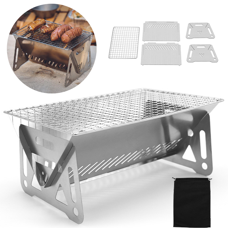 Tragbare Klappbar Grill Heizungskachelen Multifunktions Camping BBQ Grill Rack Netz Brennholzkachelen Edelstahl Grillgrill_voghion.com