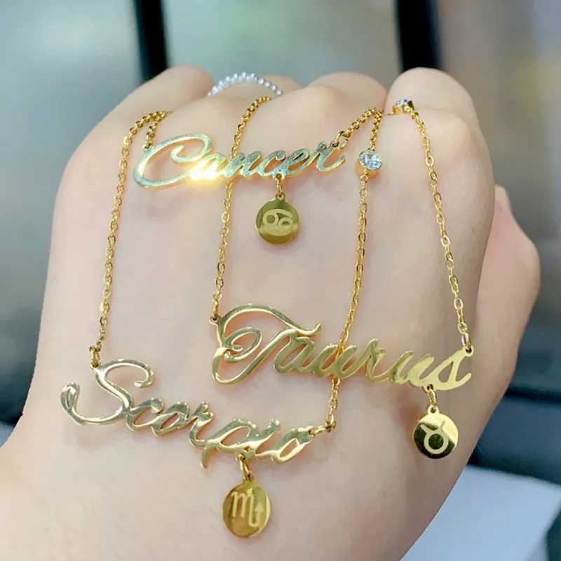 Benutzerdefinierte Edelstahl vergoldet Twee Konstellation Stern Schmuck Sternzeichen Astrologie Horoskop Anhänger Halskette_voghion.com