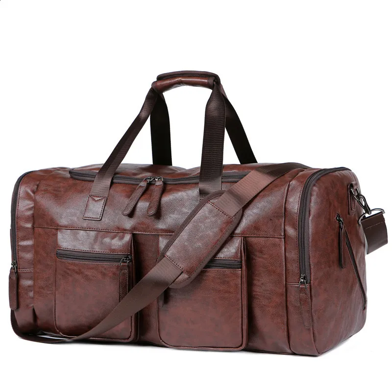 PU Leather Foldable Duffle Suit Travel Waterproof Large Lage Weekend Portable Flight Bag Handbag for Men Women 240802_voghion.com