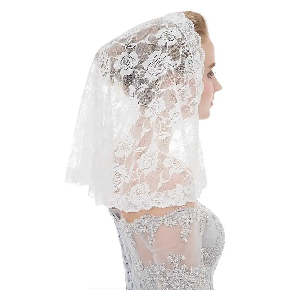 Gioielli per capelli da sposa Donna Stile spagnolo Pizzo Tradizionale Velo vintage Messa latina Copricapo Sciarpa Chiesa cattolica_voghion.com