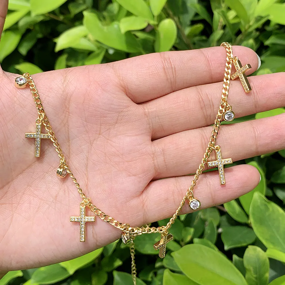 Catene Carino Stile diverso Mini CZ Micro Inserto Ciondolo placcato oro Ottone Collana a catena di Cuba Adatto per_voghion.com