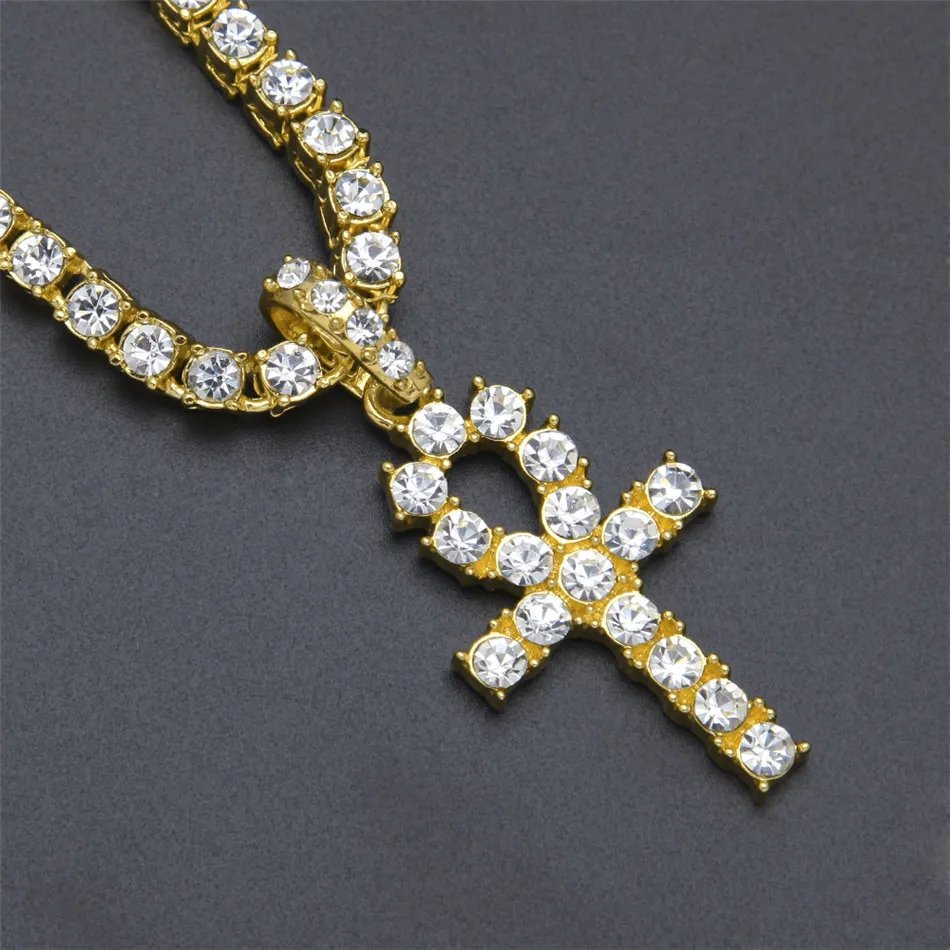 Collana con ciondolo in lega Hip Hop con ciondolo in argento Ankh egiziano, con cristallo Rhie, chiave della vita, croce egizia, catena_voghion.com