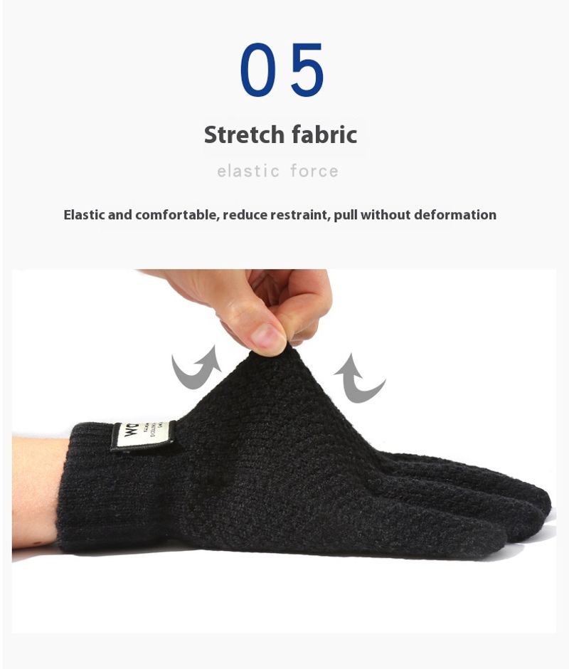 Gestrickte Handschuhe für Herren-Fahrradhandschuhe mit Plüsch und dicker Isolierung, winddichter Touchscreen im Winter, Strickhandschuhe_voghion.com