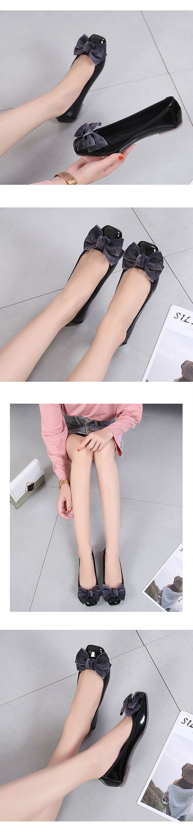 2024 Spring New Korean Edition Bean Butterfly Knot Female Student Heel Large Women's Single Flat Bottom Shoes_voghion.com