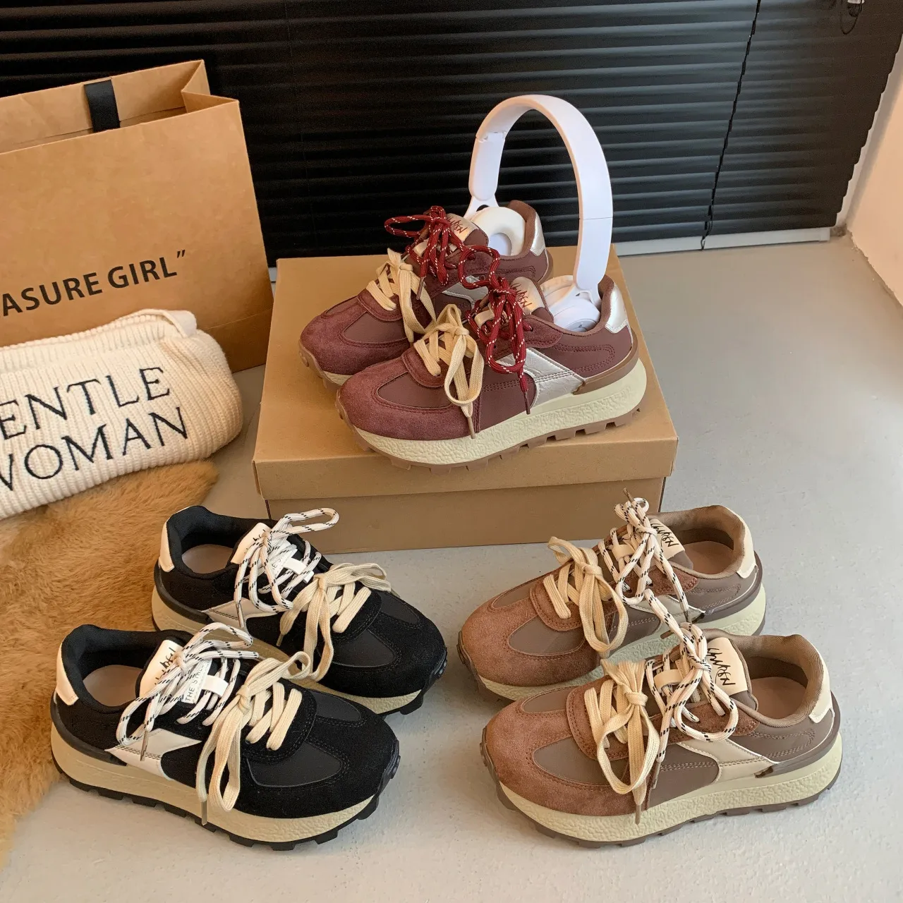 Height Increasing Running Shoes For Women Thick Sole Trainers_voghion.com