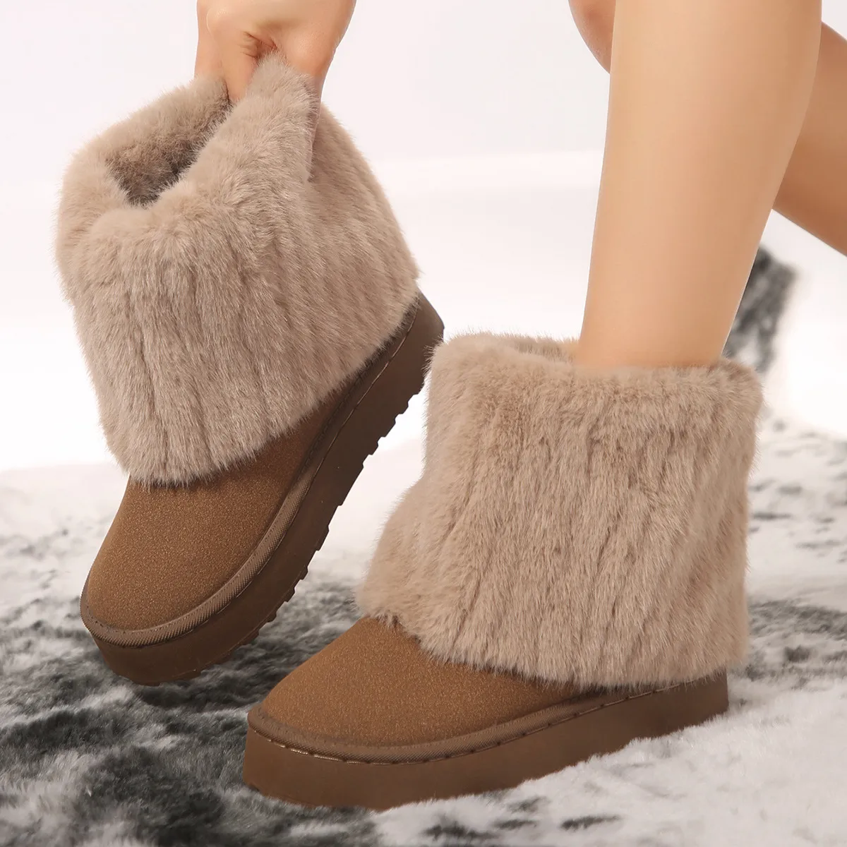 free shipping new designer men womens snow winter warm fur shoes cotton with round toe and furry cuffs midsole boots_voghion.com