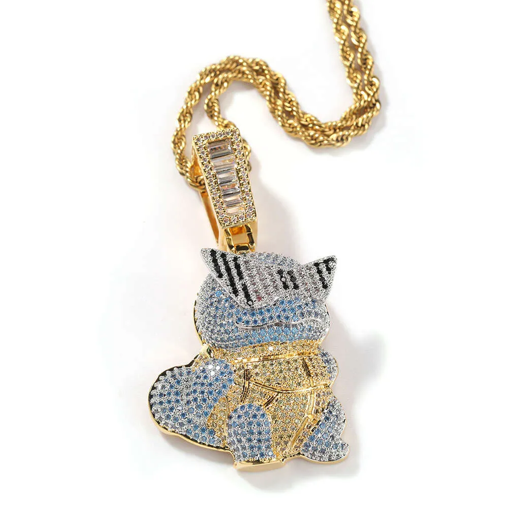 Collana con ciondolo a forma di tartaruga Jeannie dei cartoni animati hip hop, con ciondolo a forma di catena e personalità, con diamanti taglio brillante, in oro e argento sterling._voghion.com