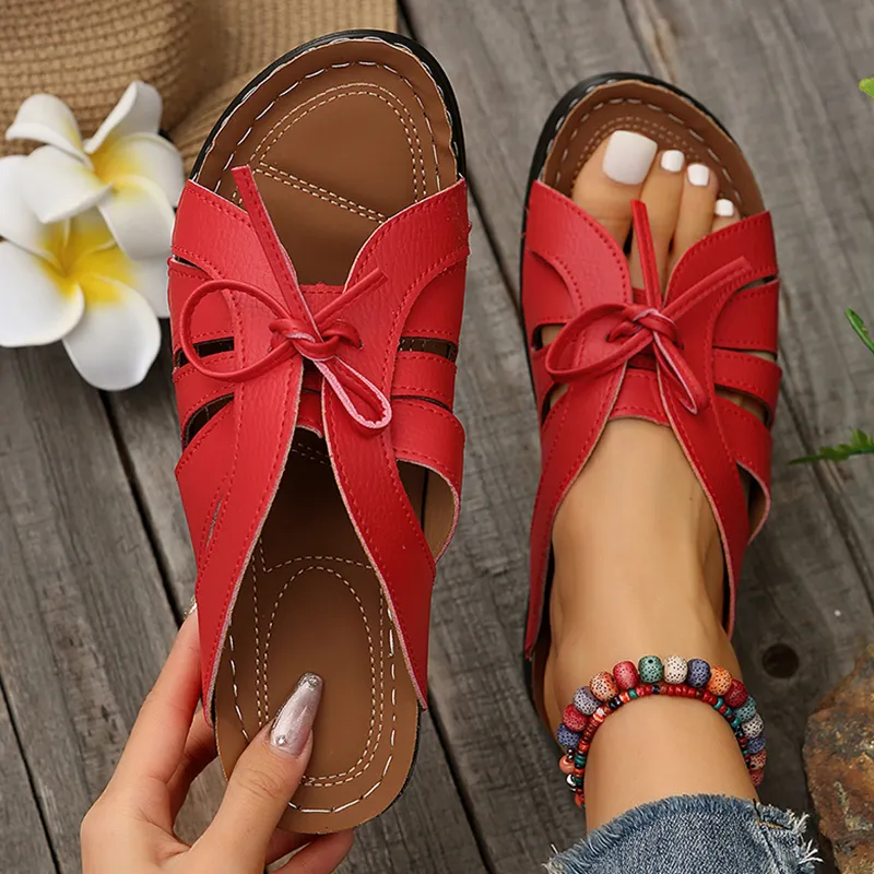 Vintage Lucyever Knowknot Plateau-Slides Schuh Damen Leichte weiße Keilpantoffeln Damen Strandsandalen mit weicher Sohle_voghion.com