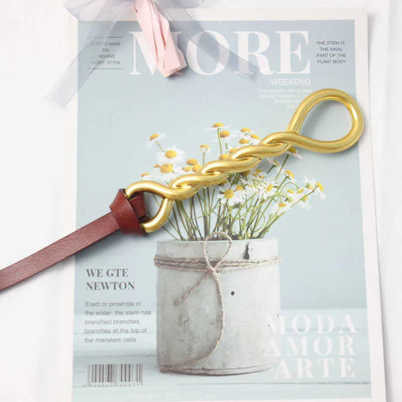 Curea din piele Chntensho cu cataramă plisată și buclă răsucită, importată, cu inel și nasture răsucit, Q0625_voghion.com