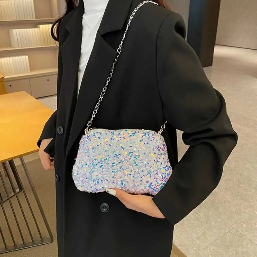 Chain cross body solid color Korean sequin shoulder bag mobile wallet Y241019_voghion.com