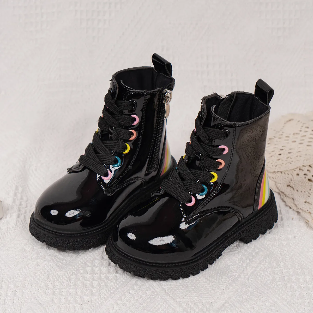 Stivaletti arcobaleno per bambina stivali invernali lucidi impermeabili_voghion.com
