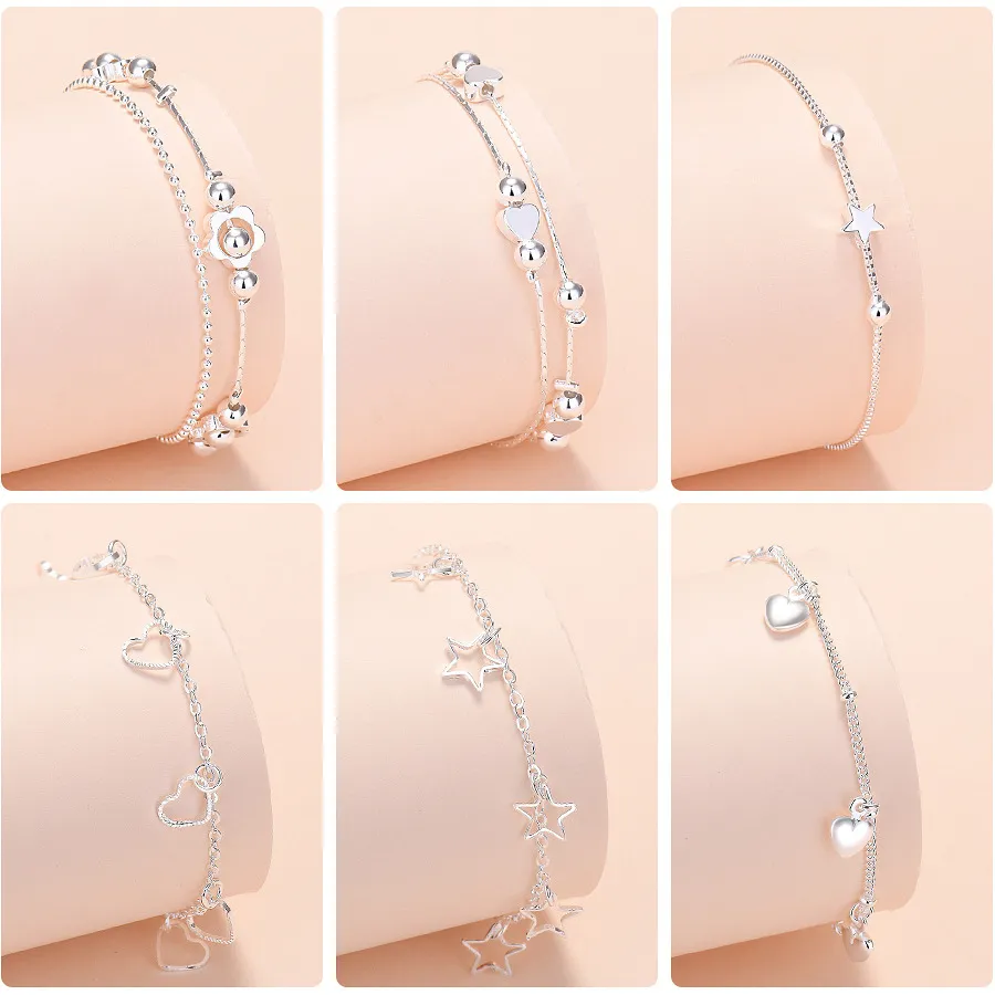 Bracelets à maillons au Design minimaliste, cloche, cœur, étoile, fleur, souris, bijoux, cadeau polyvalent_voghion.com
