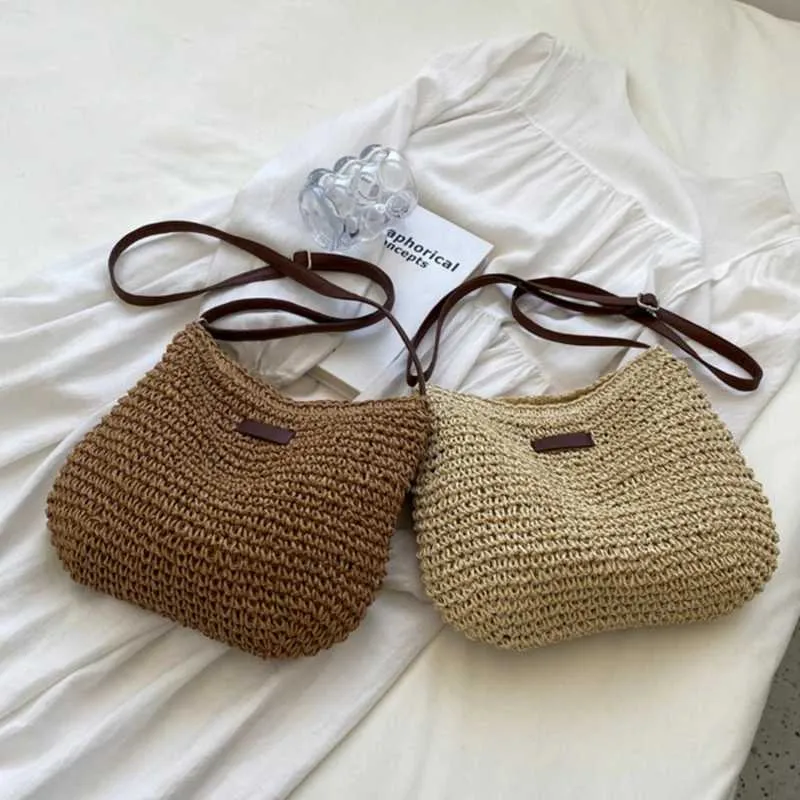 Sac à bandoulière tissé en paille pour l'été, sac à main de grande capacité pour les vacances à la plage, le shopping, les messages_voghion.com