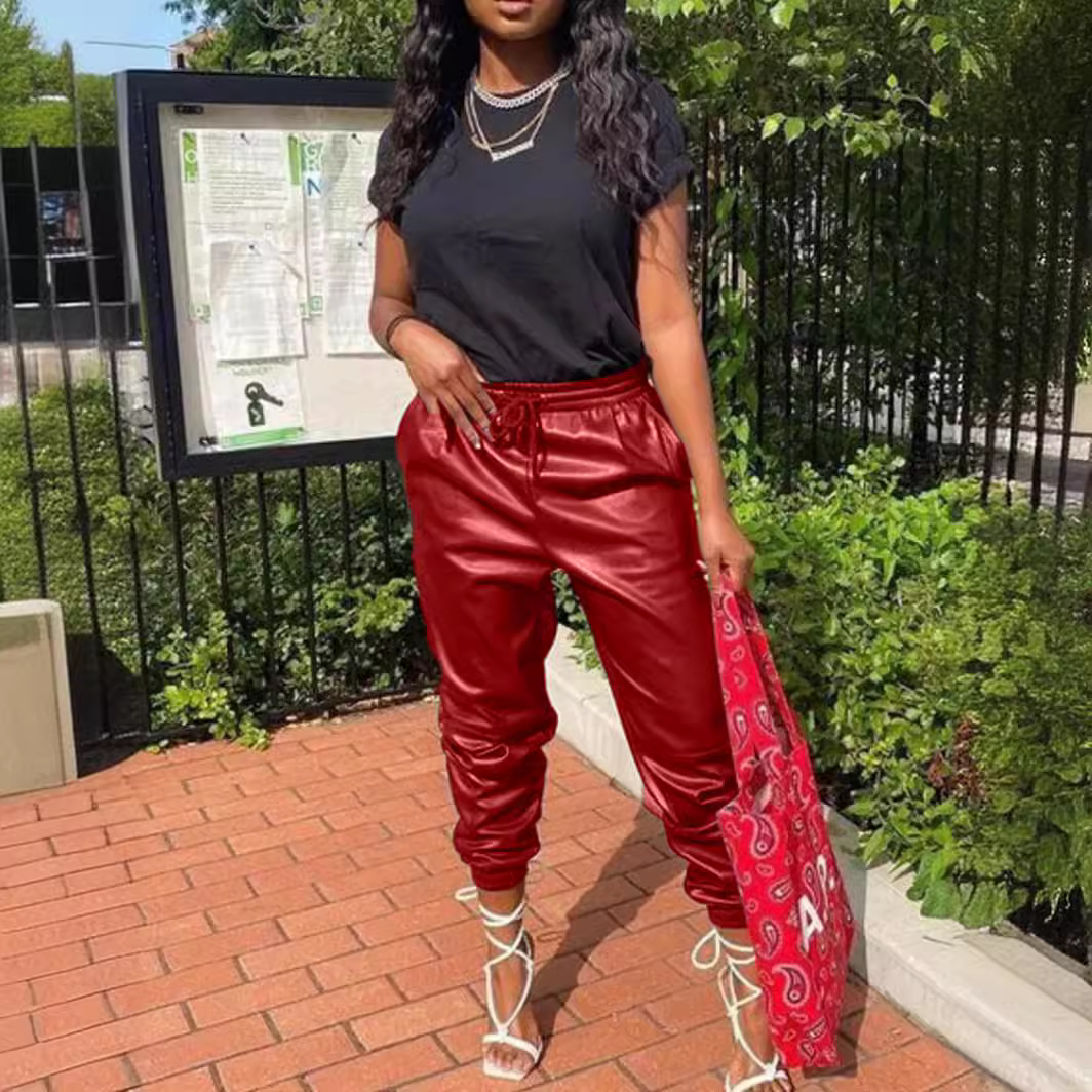 women's clothing autumn and winter hot new fashion versatile sexy bright color stretch PU large size leather pants_voghion.com