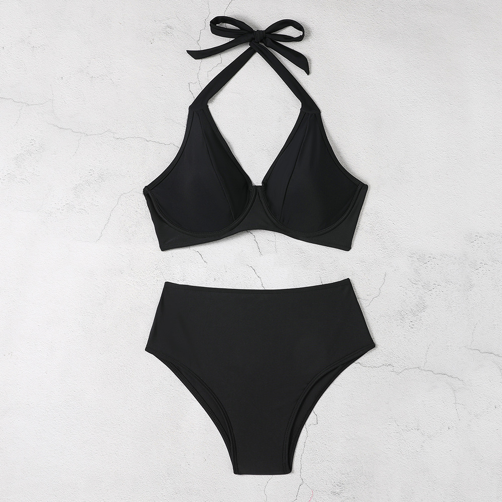 Damen Bikini Set Mit Hohem Bund Und Schlitz Sexy Badeanzug_voghion.com
