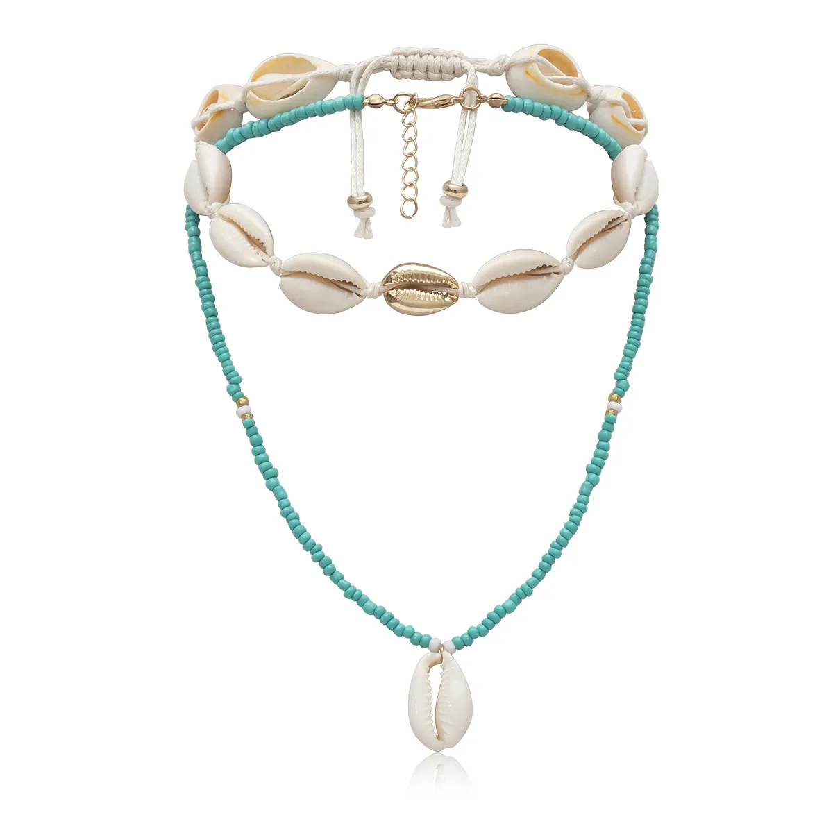 Collier ras du cou en coquillage pour femme, chaîne tendance, pour l'été, la plage, fait à la main, double couche de perles de rocaille, pendentif conque_voghion.com