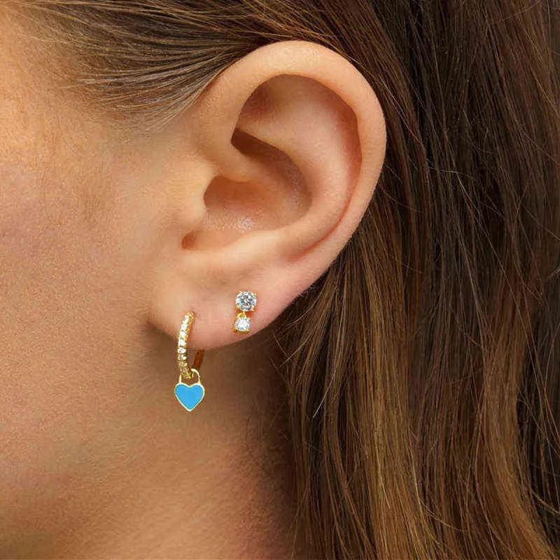 BOAKO placage boucles d'oreilles avec mignon bonbon néon émail coeur breloque goutte boucle d'oreille couleur or argent pour les filles L220614_voghion.com
