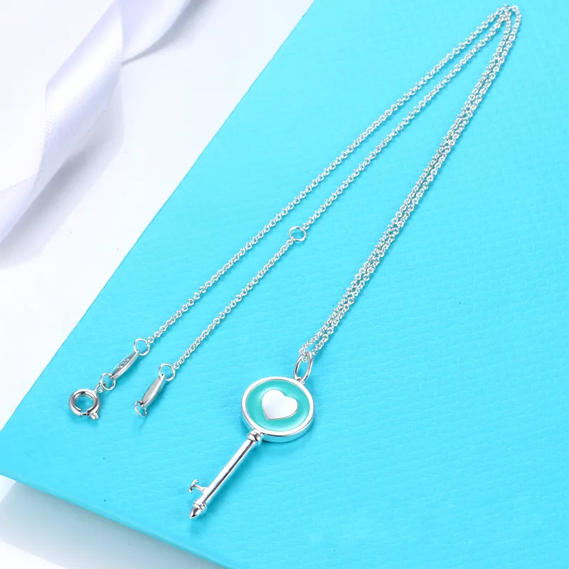 brand key designer pendant female S sier plated couple cross chain choker blue heart necklace neck jewelry gift_voghion.com