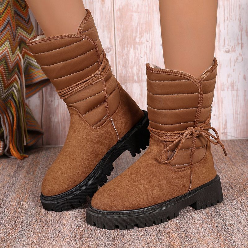 Plus-size women's platform snow boots fleece warm upper side strap sole with code number_voghion.com