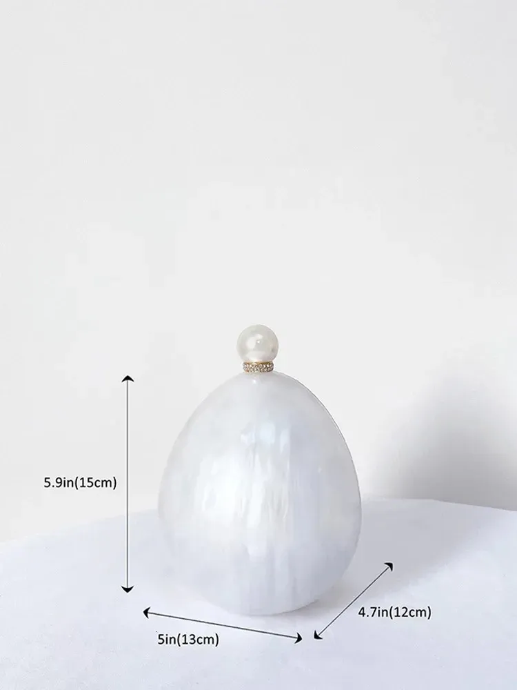 Perlehvid Marmor Oval Akryl Æske Clutches Pung Aftentasker Bryllup Rhie Håndtasker Brude PVC Kvindelige Mini Punge Taske_voghion.com