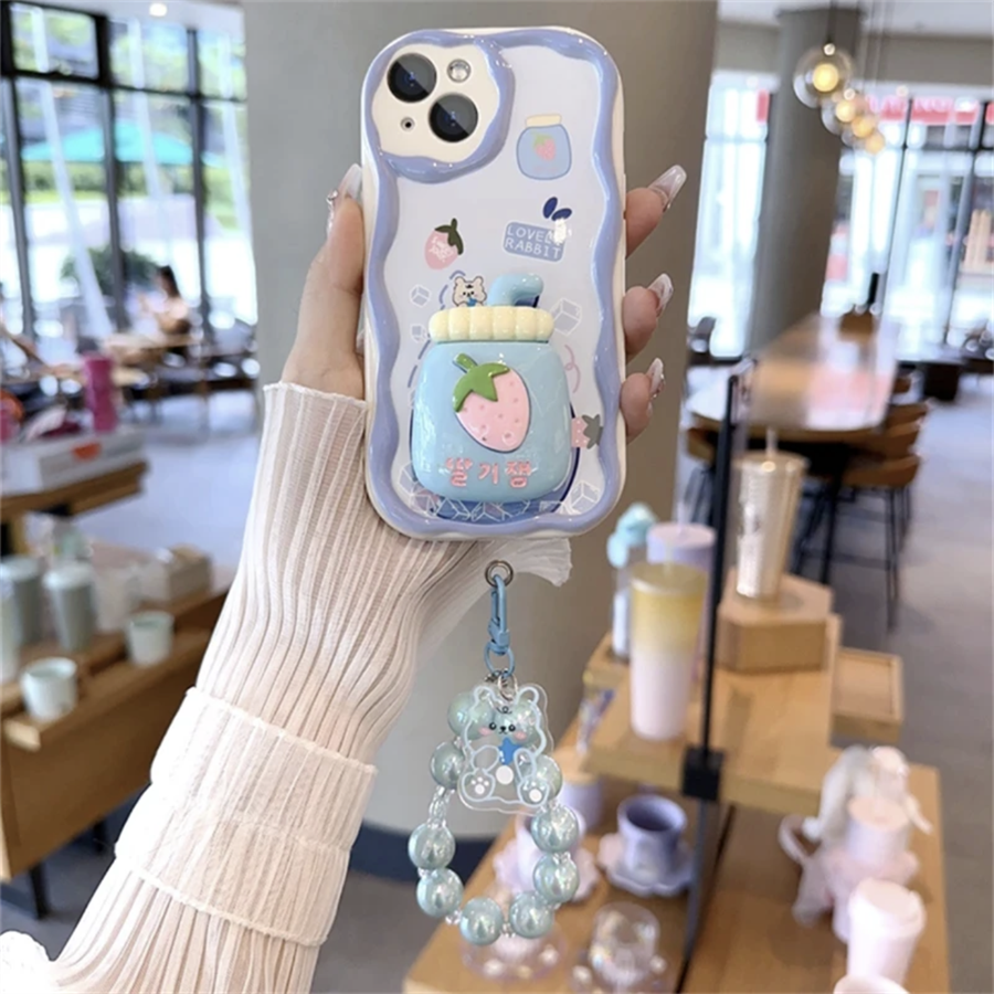 3D-kotelo Redmi 13C 12C 10C 9T Note 13 12s 12 Turbo 11 11T 12t 11s 10 10s 9 9s Pro Plus 8 7 A3 A1 A2 9C 10A esteettisesti muotoiltu mansikkamaito-tee-rannekekotelo_voghion.com