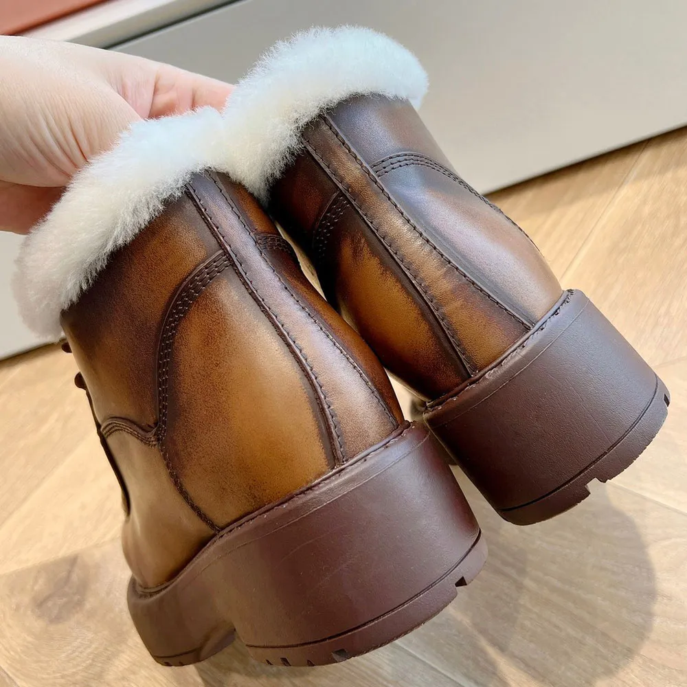 New womens designer winter snow platform lace up boots rubber non slip sole Ankle Boots G027 comfort warm Leather ing_voghion.com