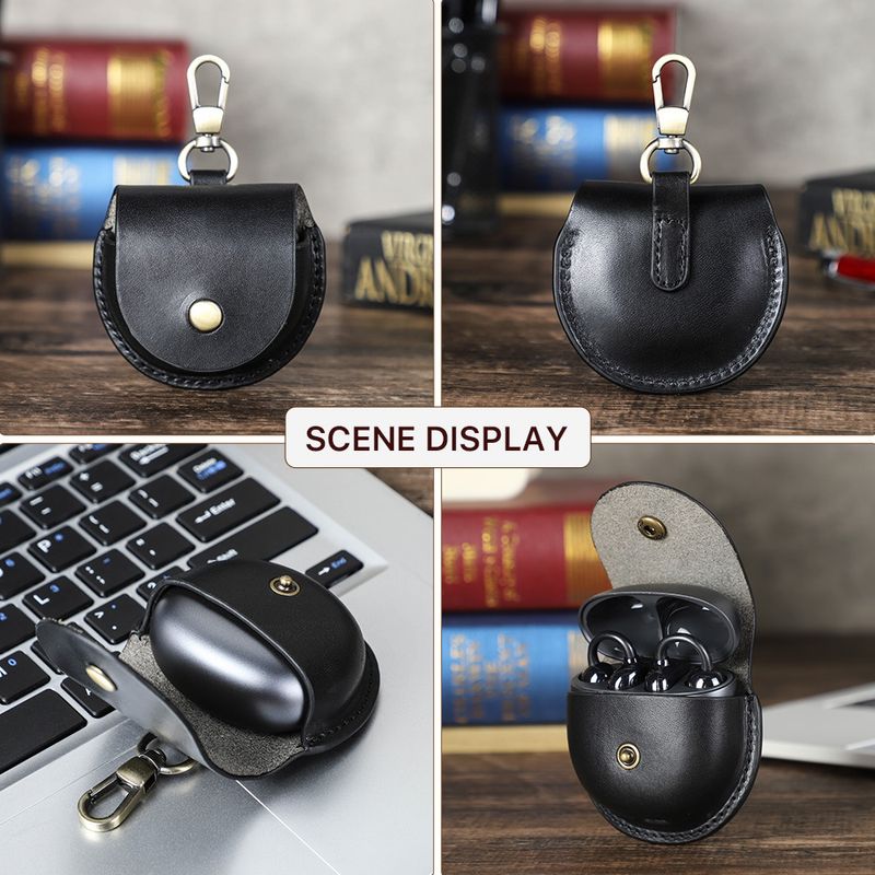 Étui Bluetooth en cuir de vache Freeclip pour Huawei, étui pour écouteurs à crochet à rabat en cuir crème d'arbre_voghion.com