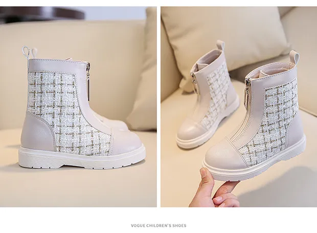 Bottes courtes à fermeture éclair pour filles, chaussures d'hiver tendance pour tout-petits, princesse douce, Happysteps, tailles US6C-US4Y_voghion.com