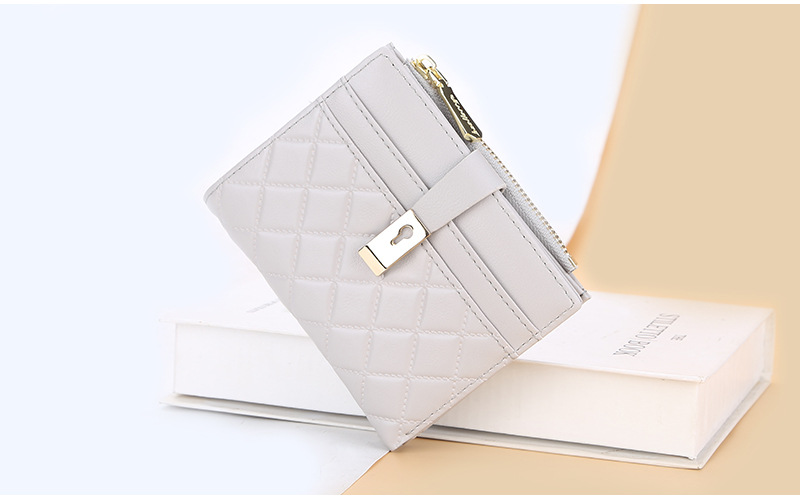 Women's Short Wallet Rhombus Quilted Purse With Card Slots_voghion.com