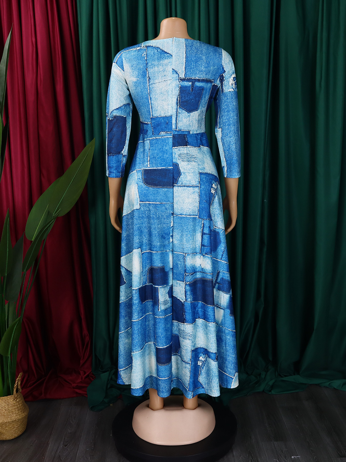 Women's Clothing  spring new fashion temperament lace up printed large size mid length skirt dress_mkmklike.com