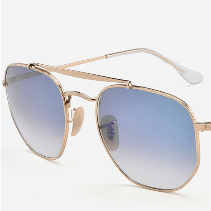 Occhiali da sole quadrati con montatura in metallo da uomo e da donna, lenti in vero vetro, occhiali da sole alla moda con custodia in pelle e tutto_voghion.com