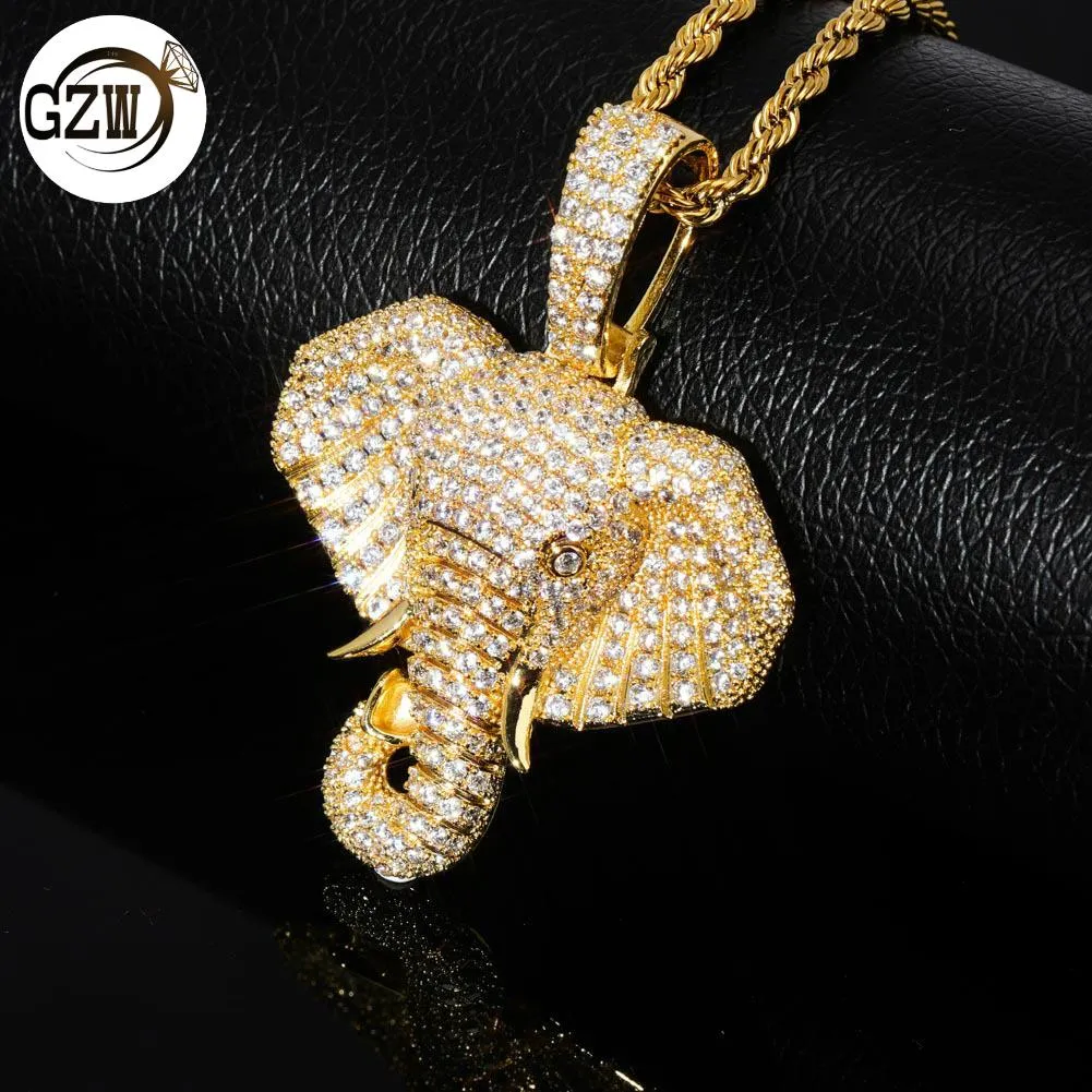 New Fashion personalized Real Gold Bling Diamond Elephant Head Hip Hop Pendant Necklace Cubic Zirconia Rapper Jewelry_voghion.com