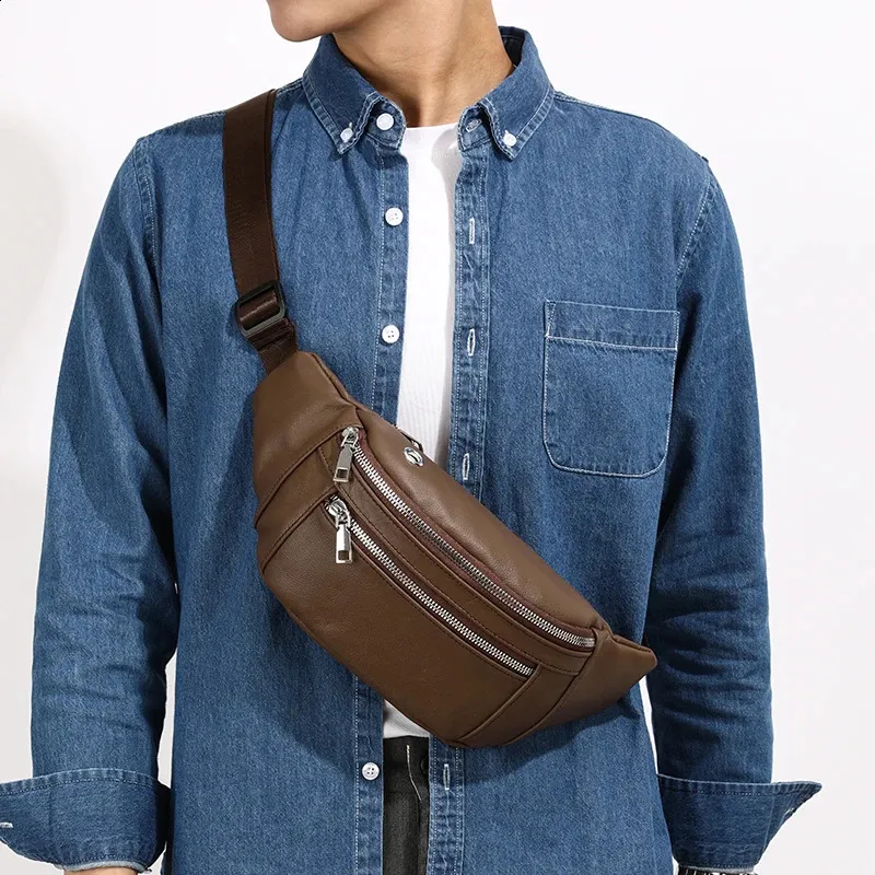 VC Paprasta Juoda Vyriška Natūralios Odos Juosmens Kuprinė Lengva Sportinė Juosmens Kuprinė Vyrams Diržo Maišelis Telefonui Krūtinės Krepšiai Vyrams Mažas_voghion.com