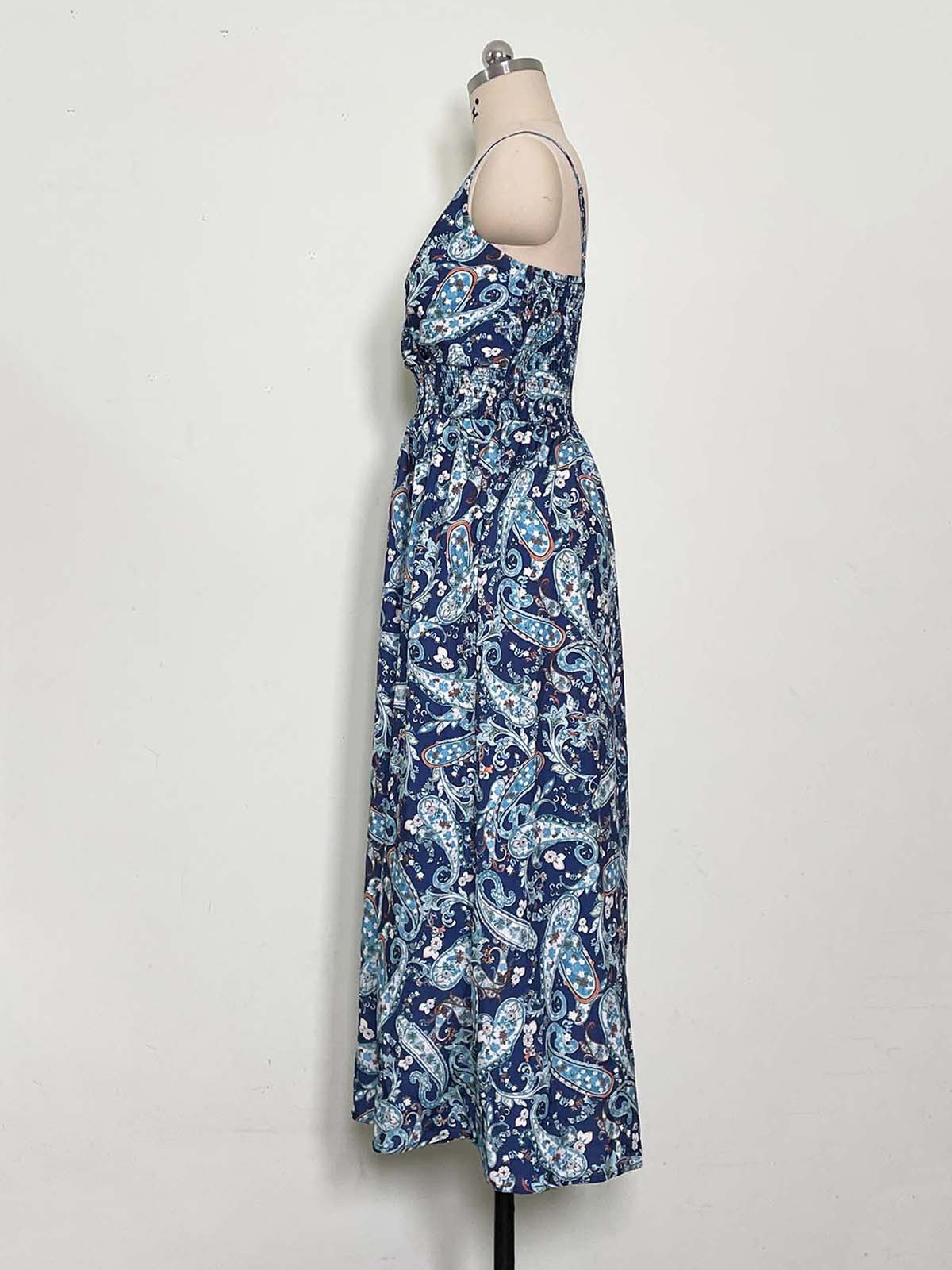 Women's Dress 2023 Summer Printed Suspender V-neck Waistband Women's Clothing_voghion.com